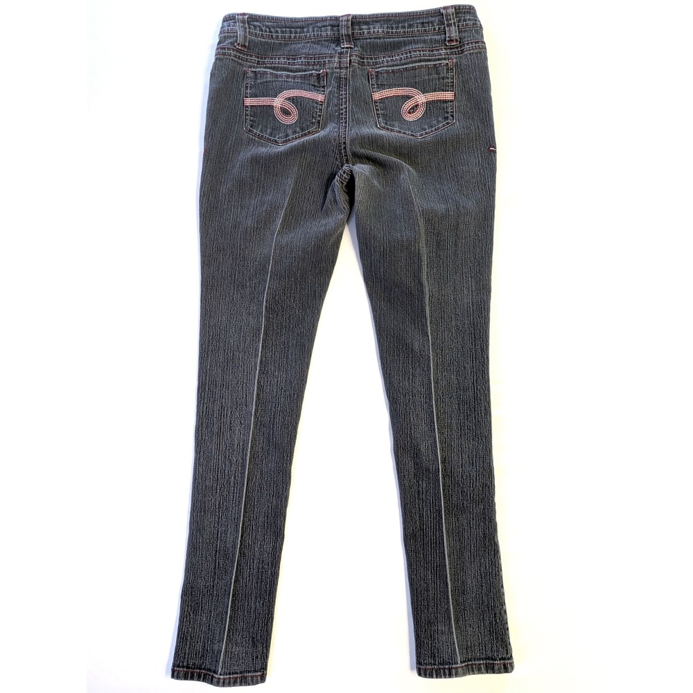 Jazzie Stretch Dark Wash Gray Denim Jeans Red Contrast Stitching Y2K Size 11/12